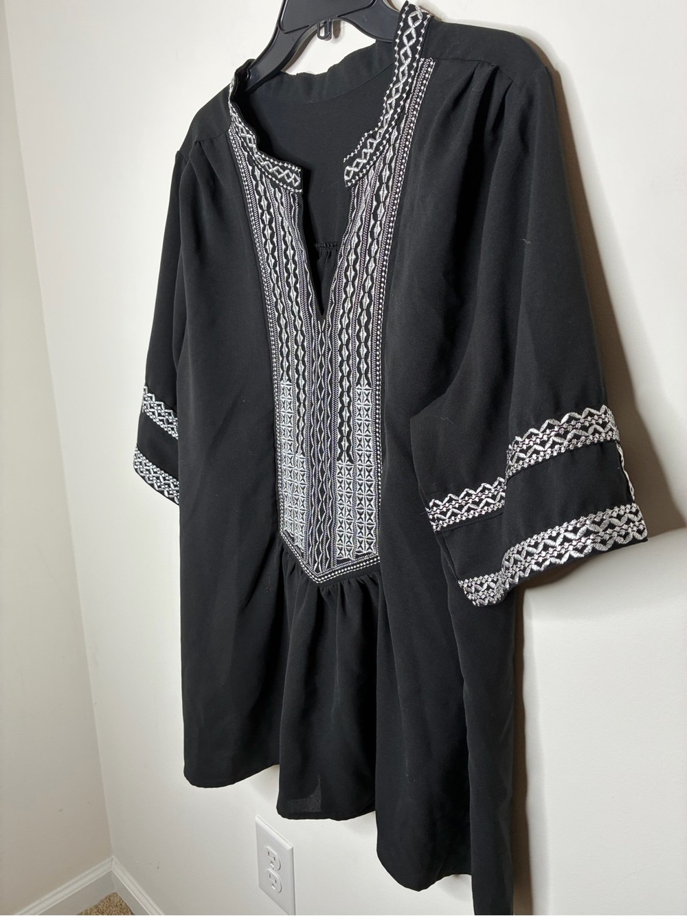 Black Woman’s Career Embroidered Boho, Goth 2XL Blouse Contrast Stitching
